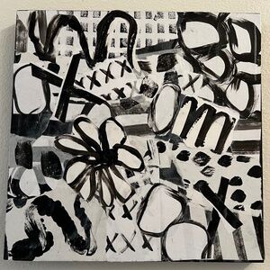 Original Black & White Abstract Collage on a Wooden panel 10x10 inchees